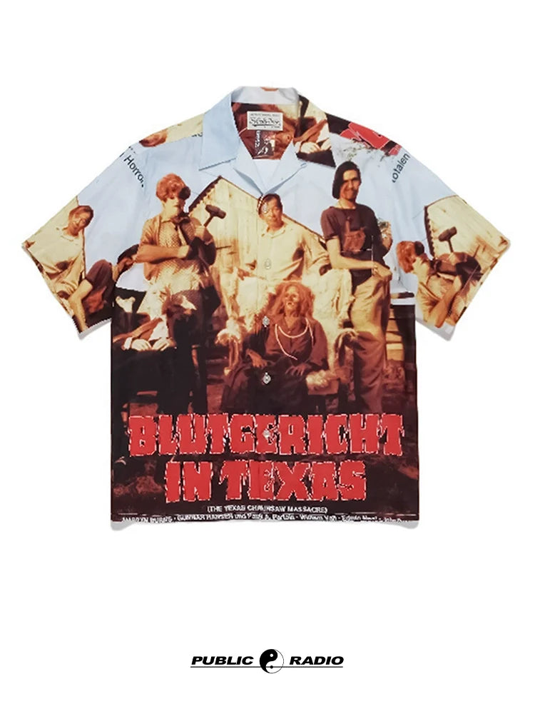 PUBLICRADIO Vintage Maniac Western Print Cuban Collar Silk Cotton Shirt