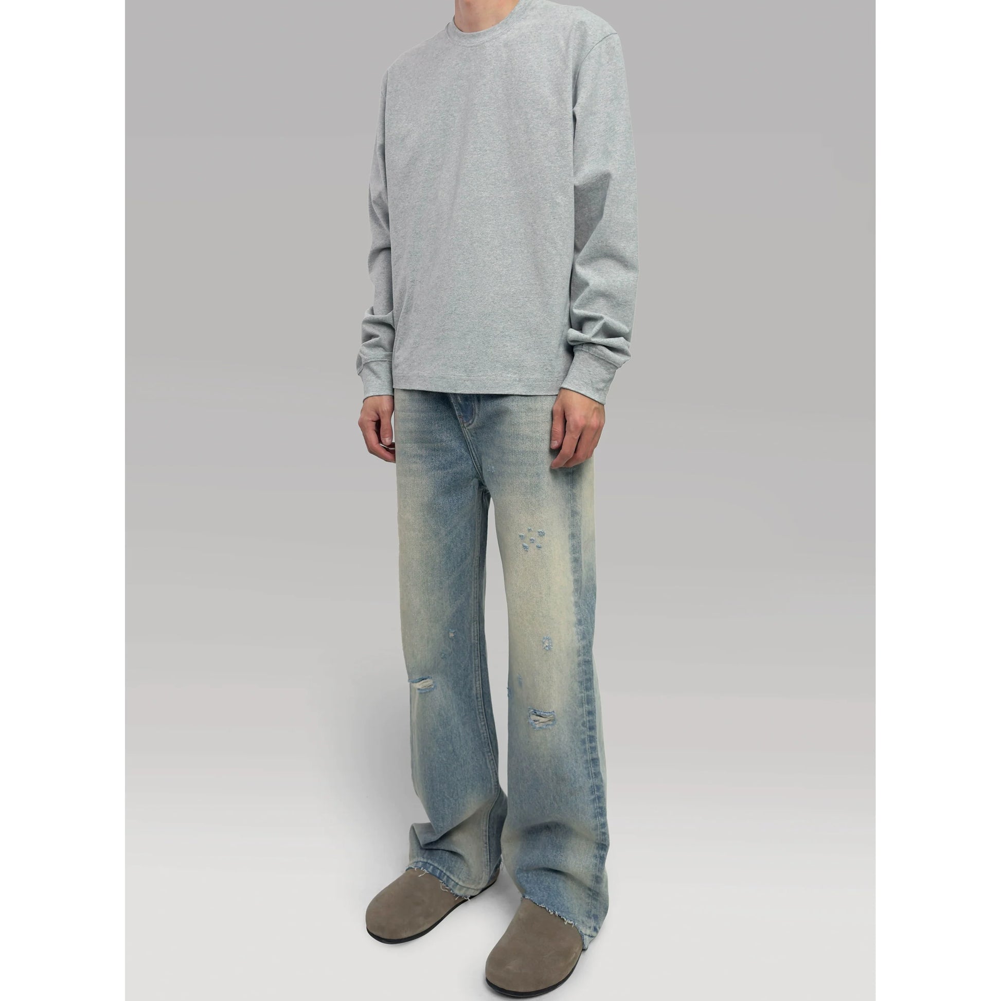 PLUS NO LOGO Damage Rim Removal Straight Tube Micro-pull Jeans