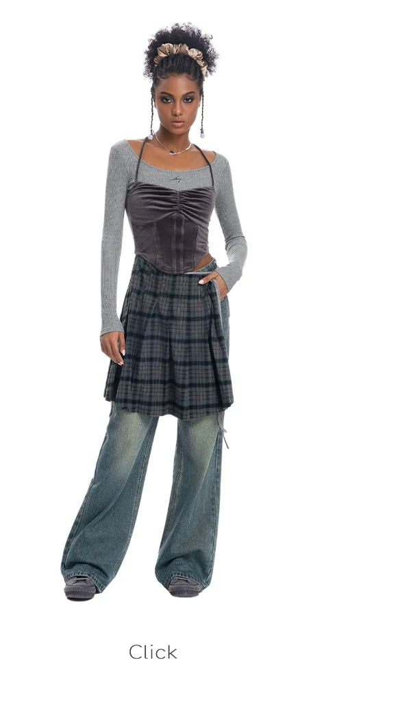 ABMY Fish Bone Waist Thin Velvet Sling