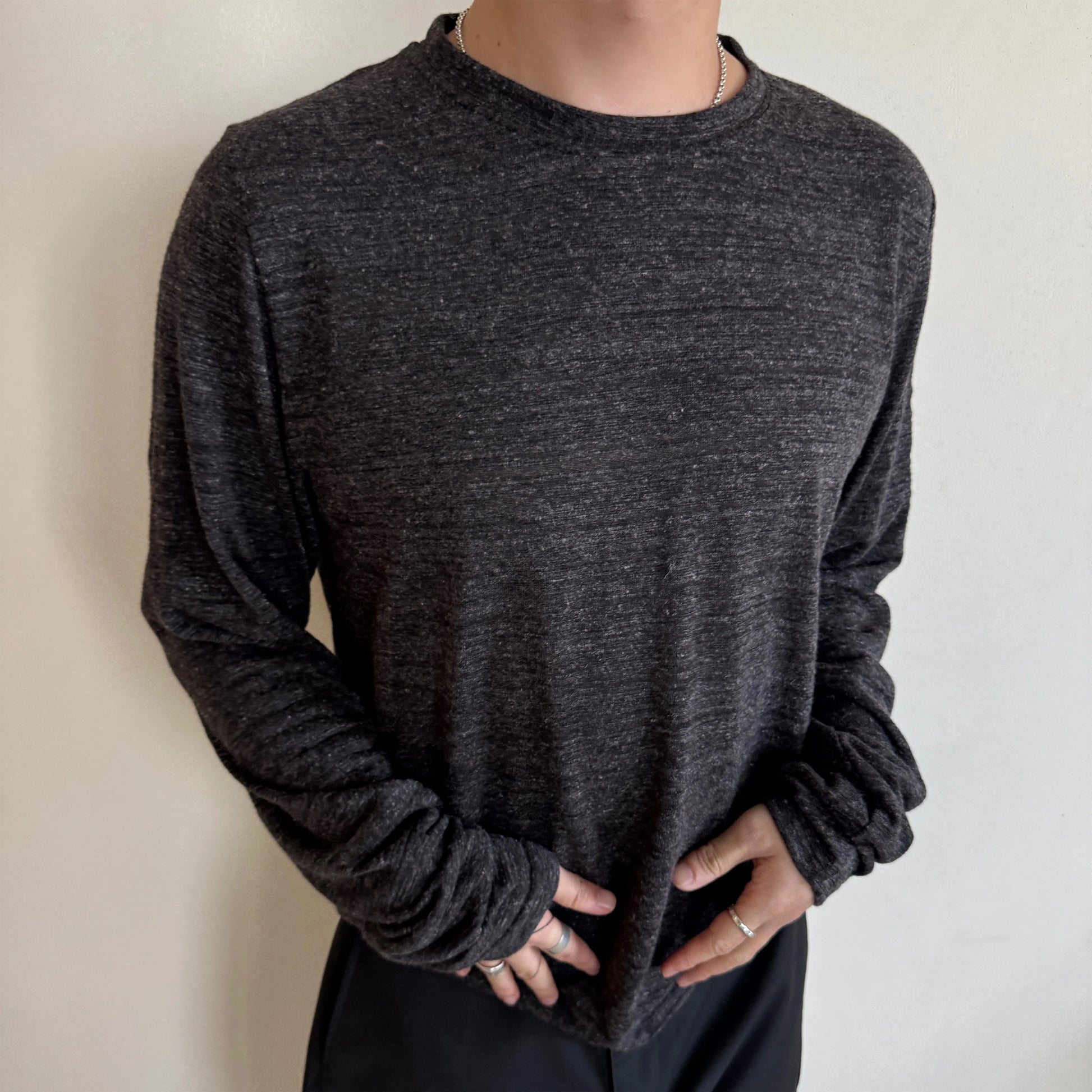 Anniehall Linen Blended Yarn Texture Long Sleeve