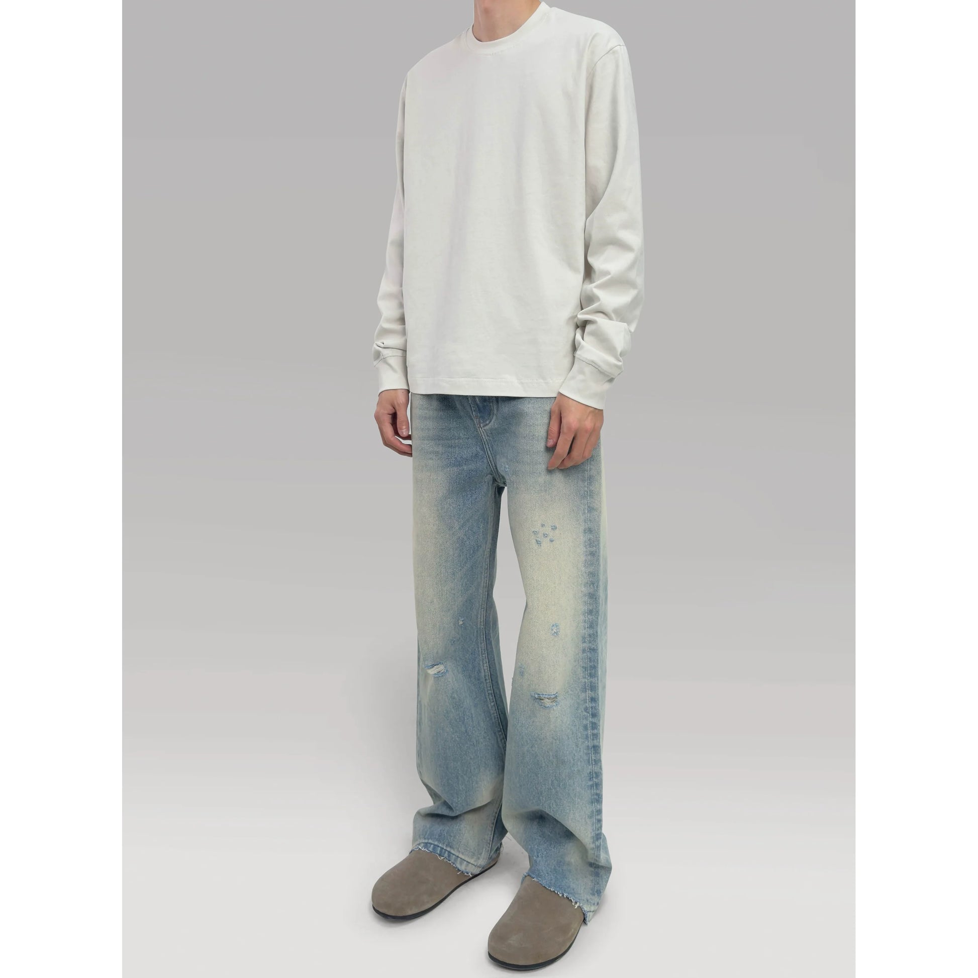 PLUS NO LOGO Damage Rim Removal Straight Tube Micro-pull Jeans