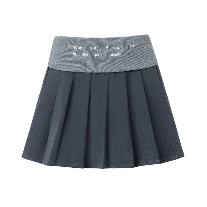 ABMY Turned Waist Knitted Splicing Pleated Skirt