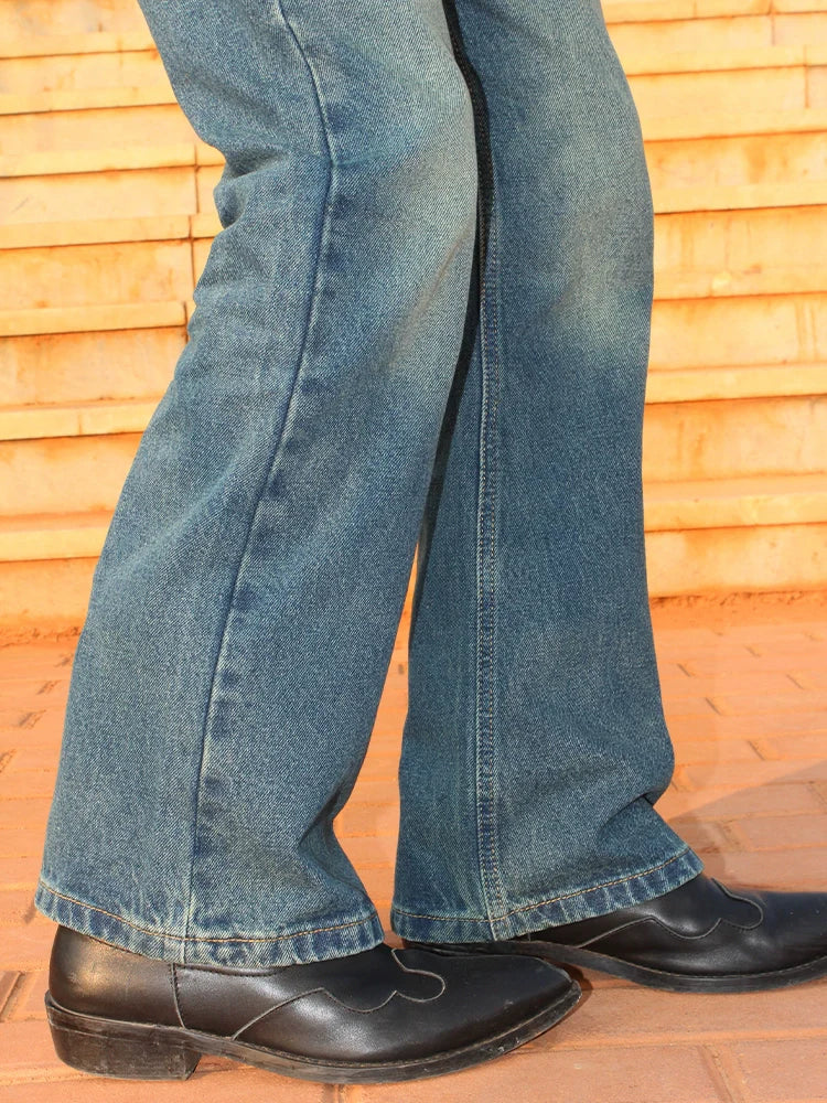 PUBLICRADIO Retro Washed Denim Micro-horn Trousers