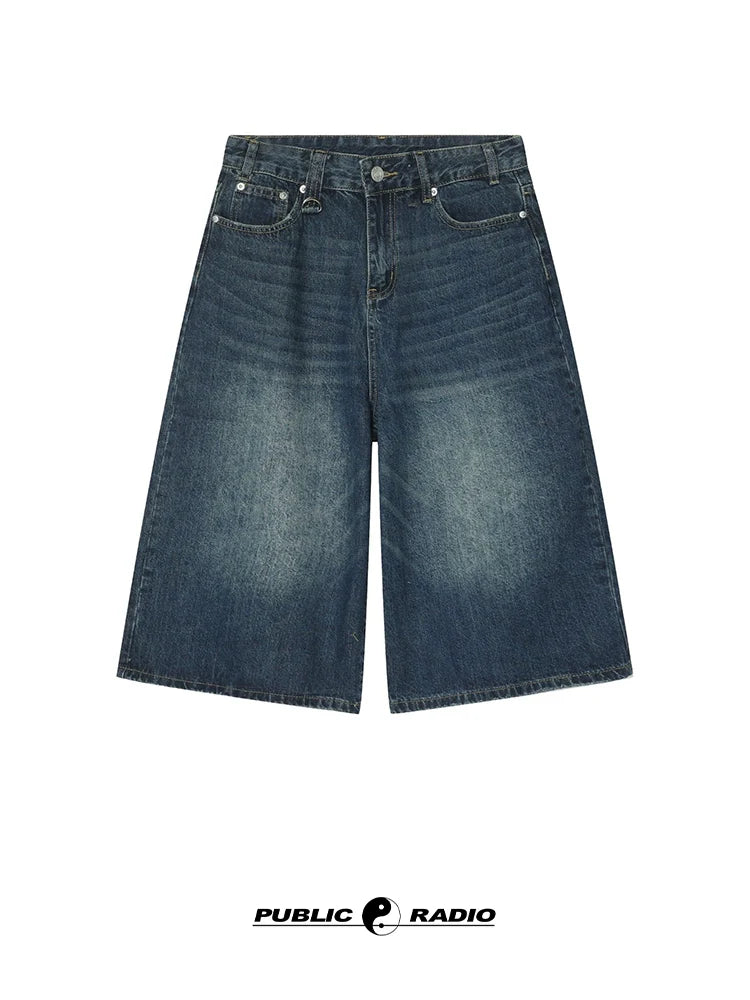 PUBLICRADIO Retro Silhouette Washed Denim Cropped Shorts