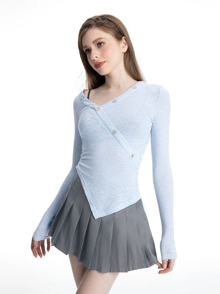 ABMY V-neck Irregular Slim-fit Versatile Knitted Top