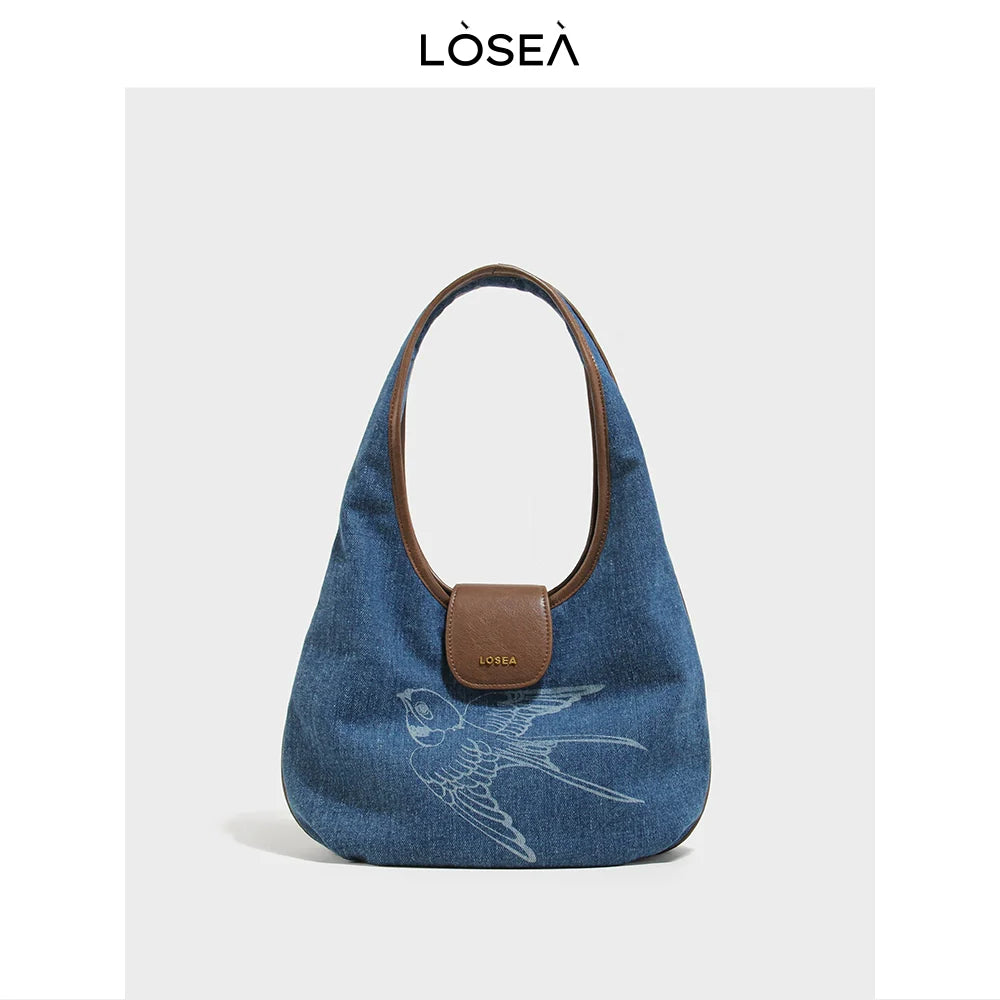 LOSEA New Chinese Denim Retro Shoulder Underarm Bag