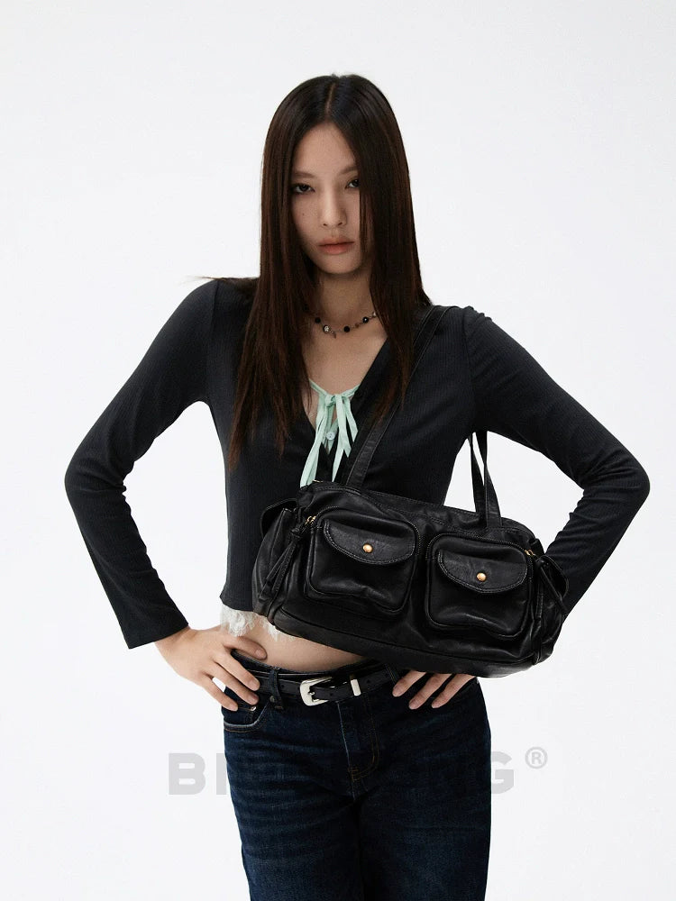 BINGBONG Retro Locomotive Armpit Bag Simple Multi-pocket Portable