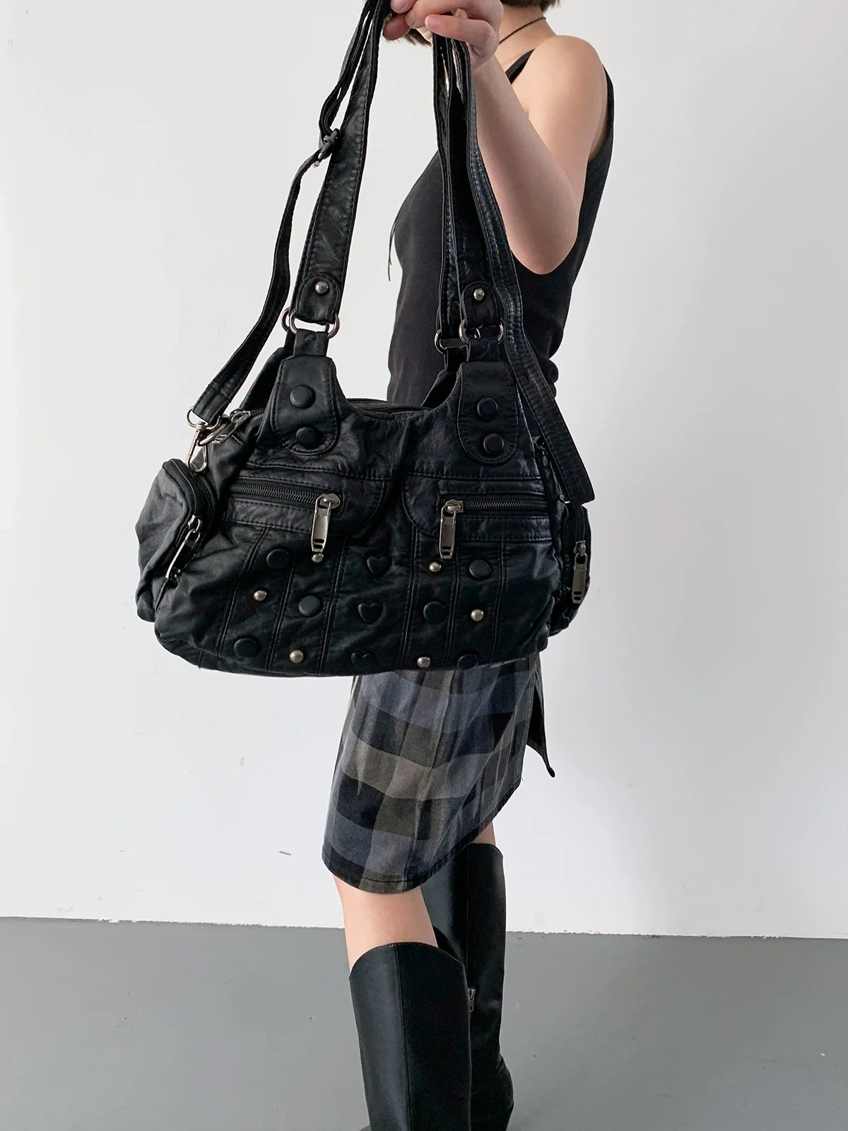 BINGBONG Shoulder Messenger Bag Y2k Soft Leather Underarm Bag