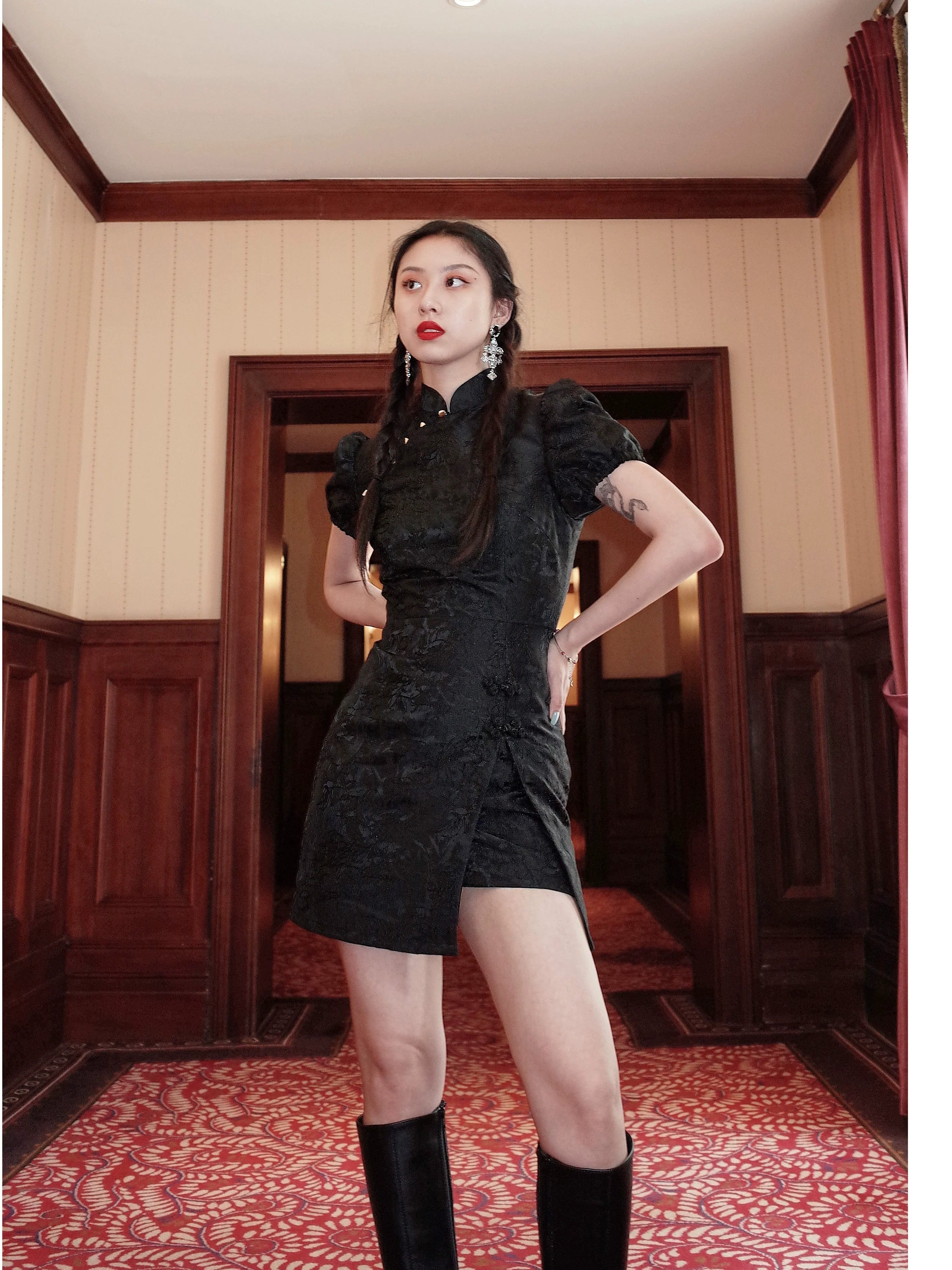 LULUSWINGS Chinese Style Three-dimensional Heavy Jacquard Slim Cheongsam