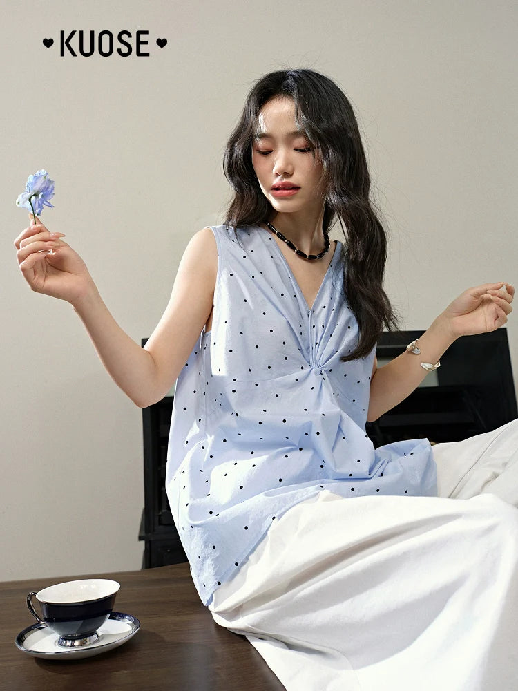 Kuosev Neck Polka Dot Kink Sling Vest