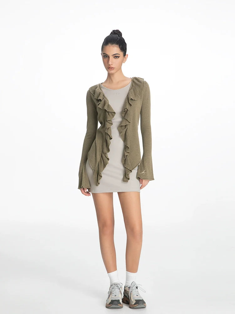 ABMY Ruffle Edge Long-sleeved Knitted Cardigan