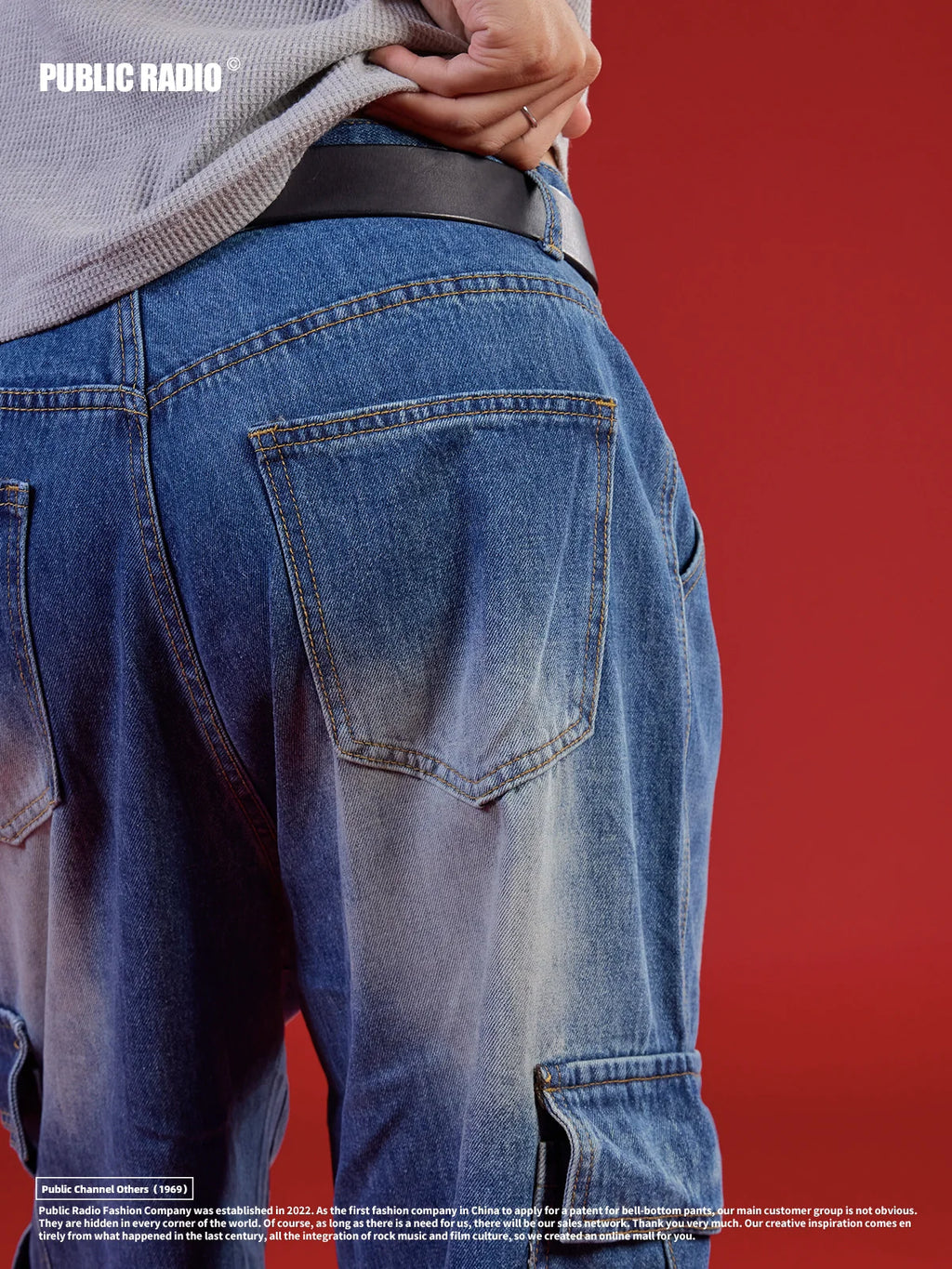 PUBLICRADIO Japanese Retro Primary Color Washed Denim Cropped Pants