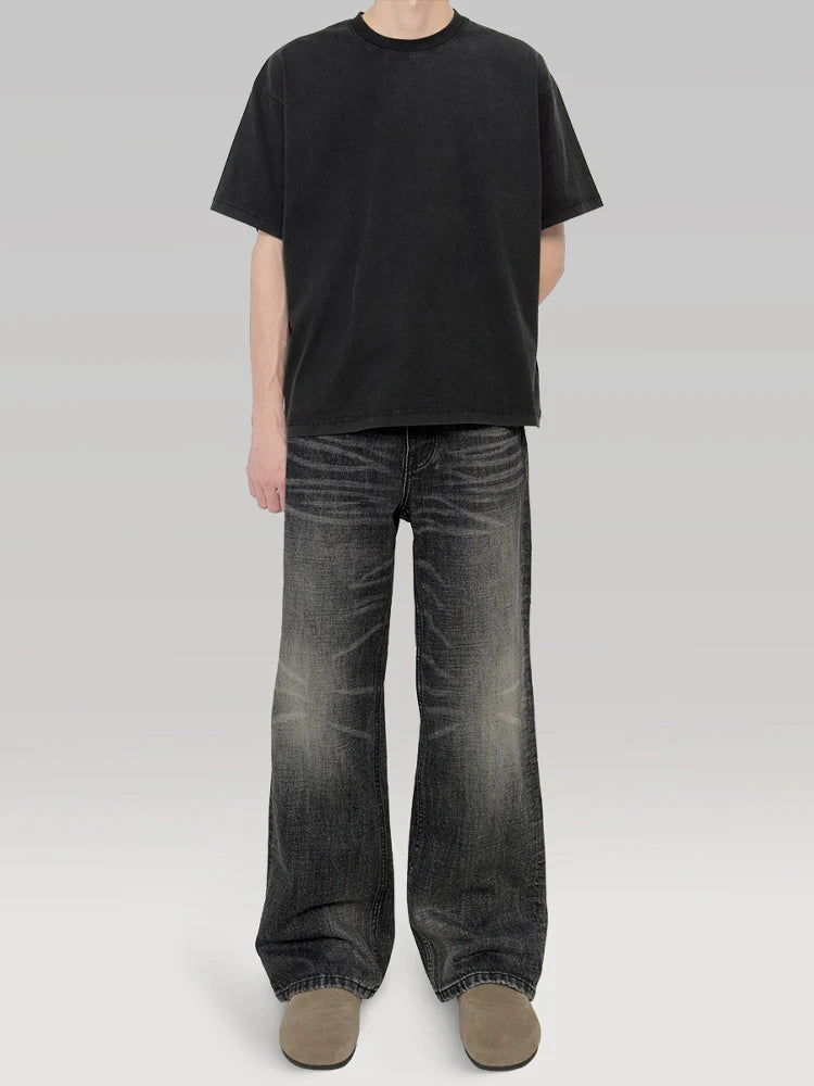 PLUS NO LOGO Washed and Old Casual Loose Tee