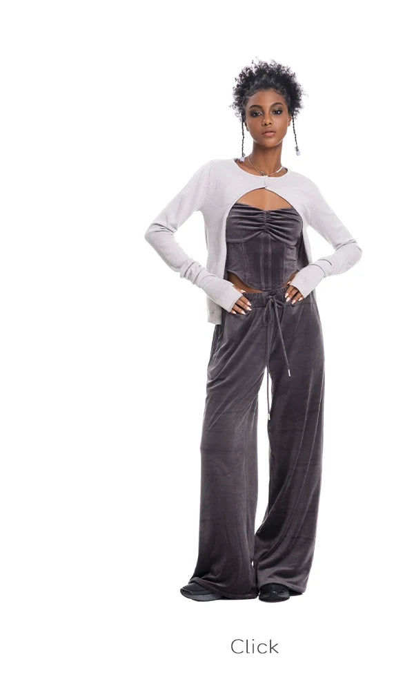 ABMY Fish Bone Waist Thin Velvet Sling