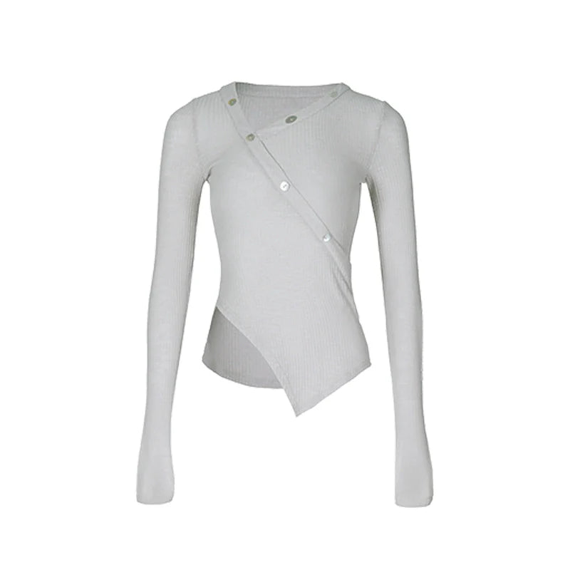 ABMY V-neck Irregular Slim-fit Versatile Knitted Top