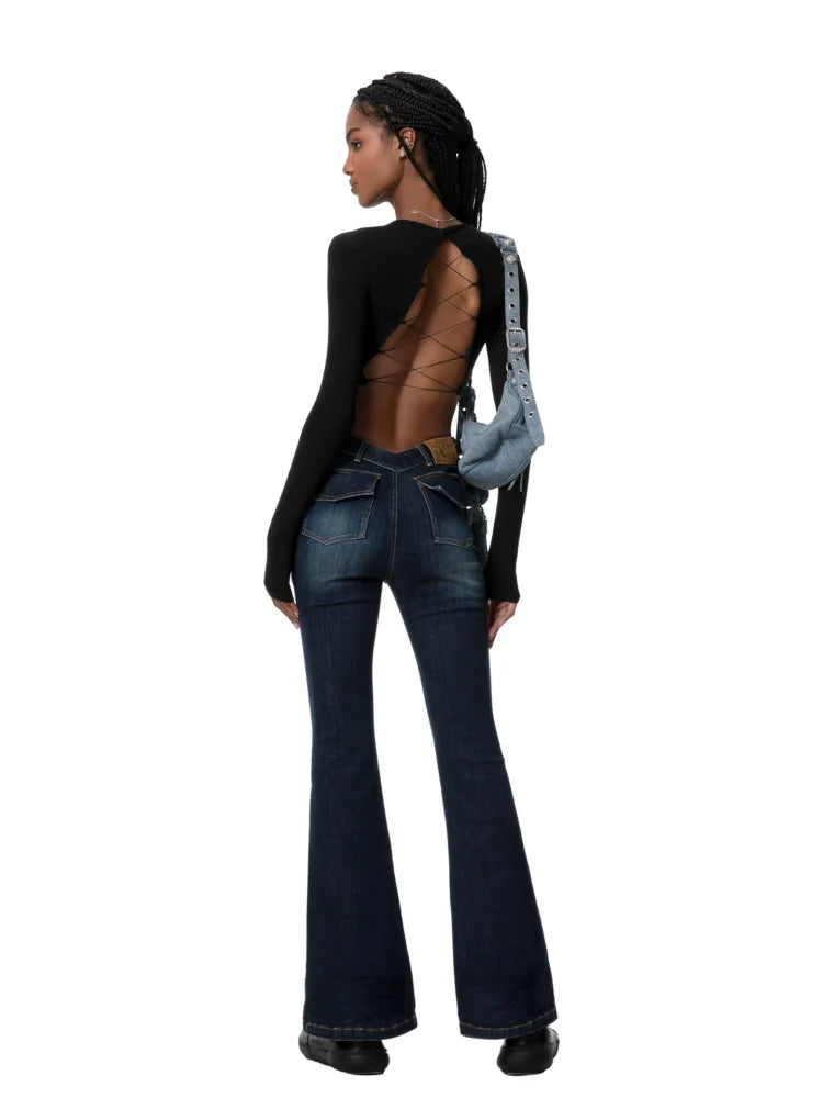 ABMY Spice Girl V Waist Skinny Elastic Flared Jeans