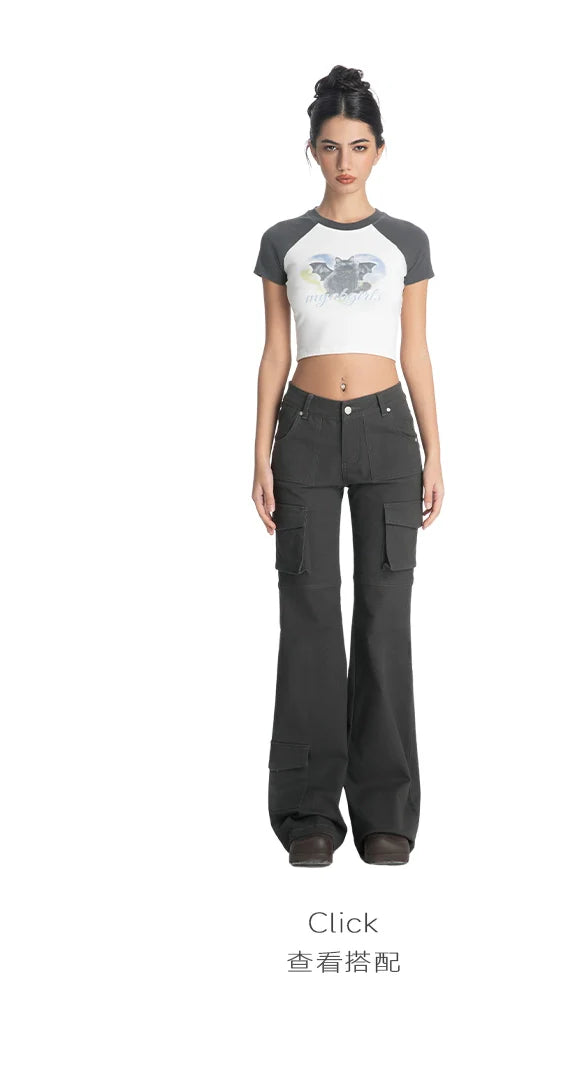 ABMY retro multi-pocket heavy industry micro-pull trousers