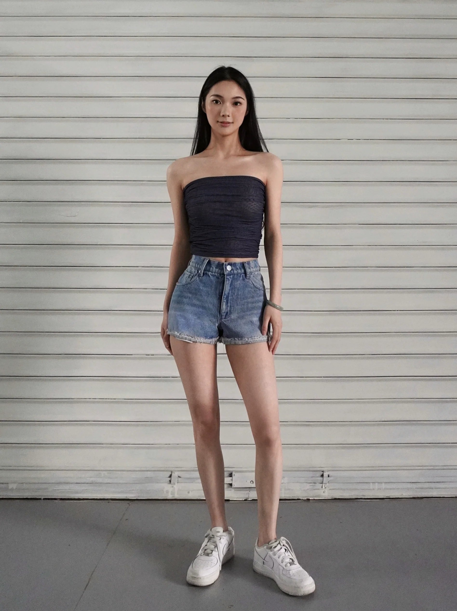 Jim Kennet Plaid Mesh Creased Short Tube Top