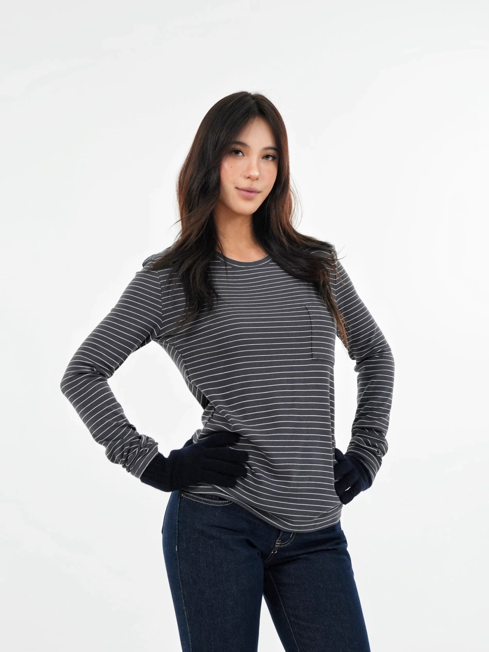 Jim Kennet Pocket Crew Neck Casual Long Sleeves