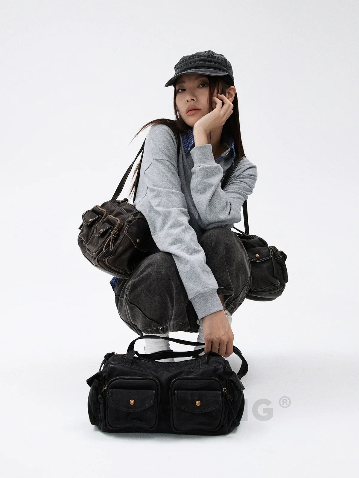 BINGBONG Retro Locomotive Armpit Bag Simple Multi-pocket Portable