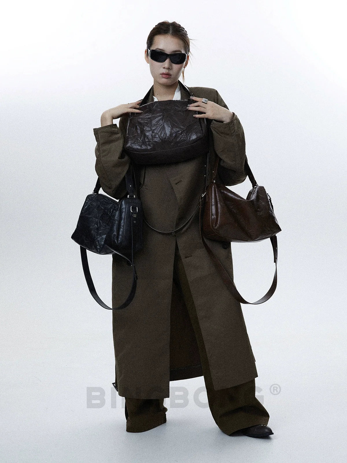 BINGBONG Retro Tofu Pillow Bag Pleated Shoulder Messenger Bag