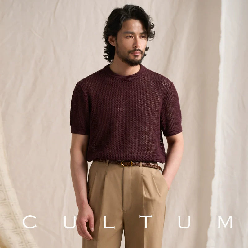 CULTUM Retro Cotton Round Neck Foundation Hollow Tee