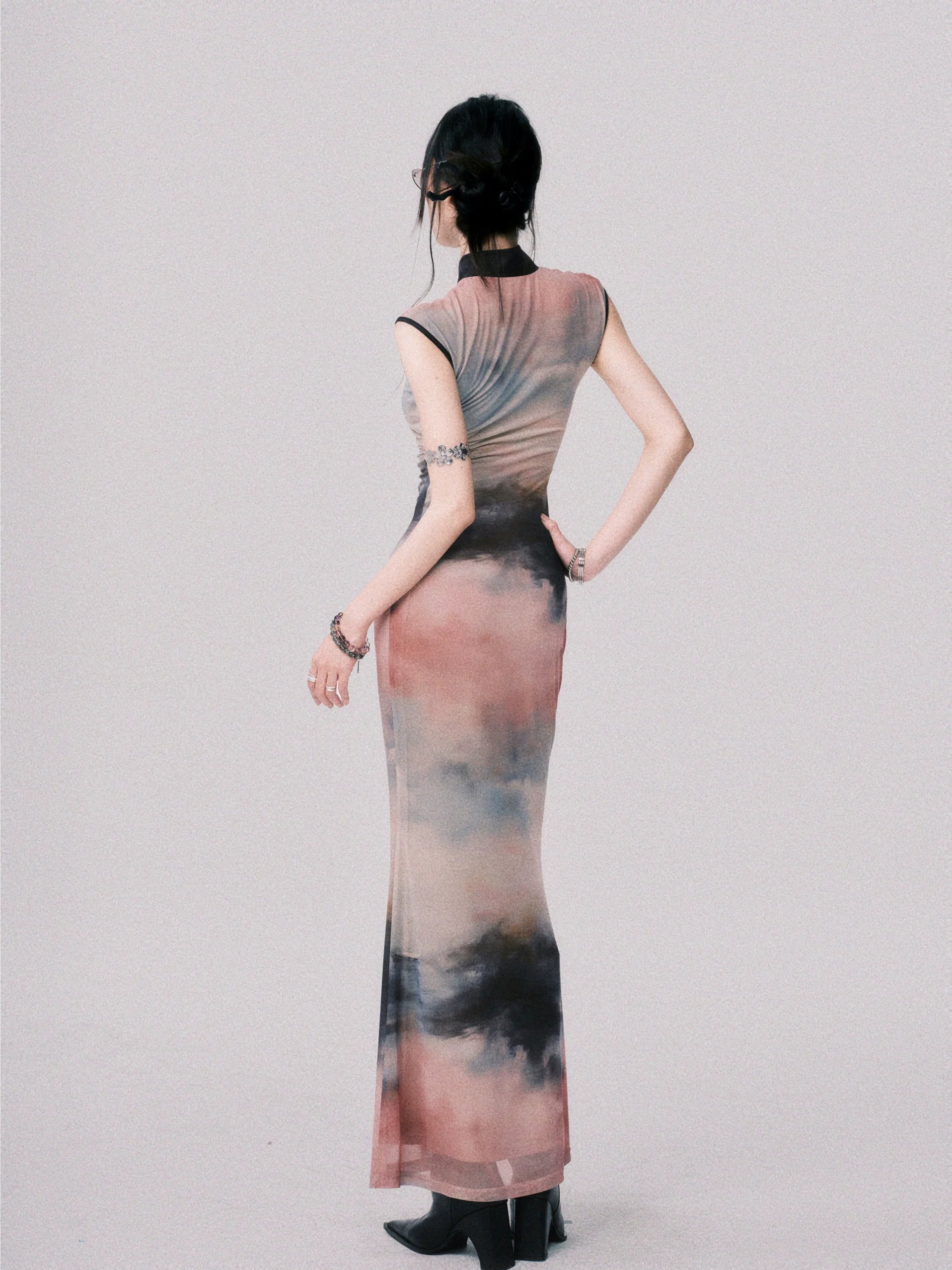 LULUSWINGS Ink Painting Elastic Net New Chinese Cheongsam Dress