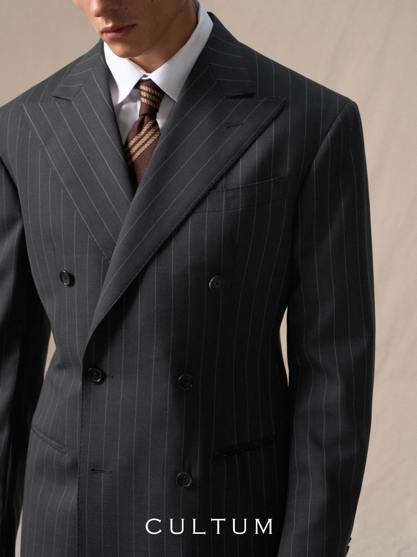 CULTUM wool suit men's double-breasted striped business suit
