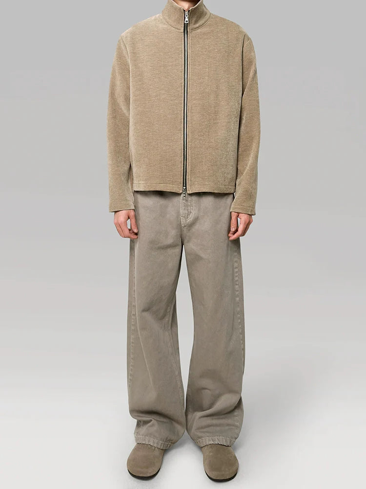 PLUS NO LOGO Striped Double Zipper Turtleneck Jacket