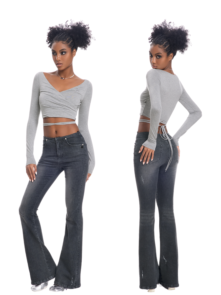 ABMY Retro Washed Slim and Thin Stretch Flared Pants