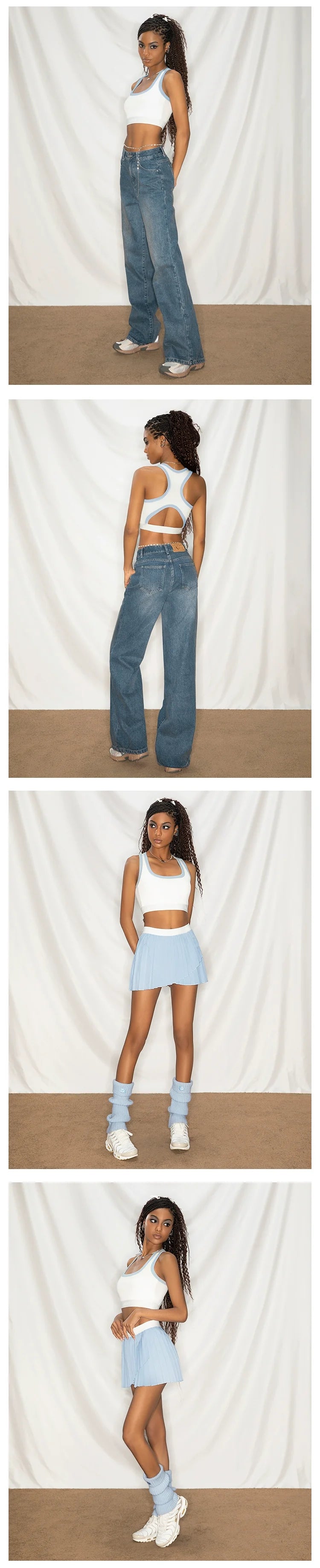 ABMY Knitted Contrasting Color Hollow Backless Short I-shaped Vest