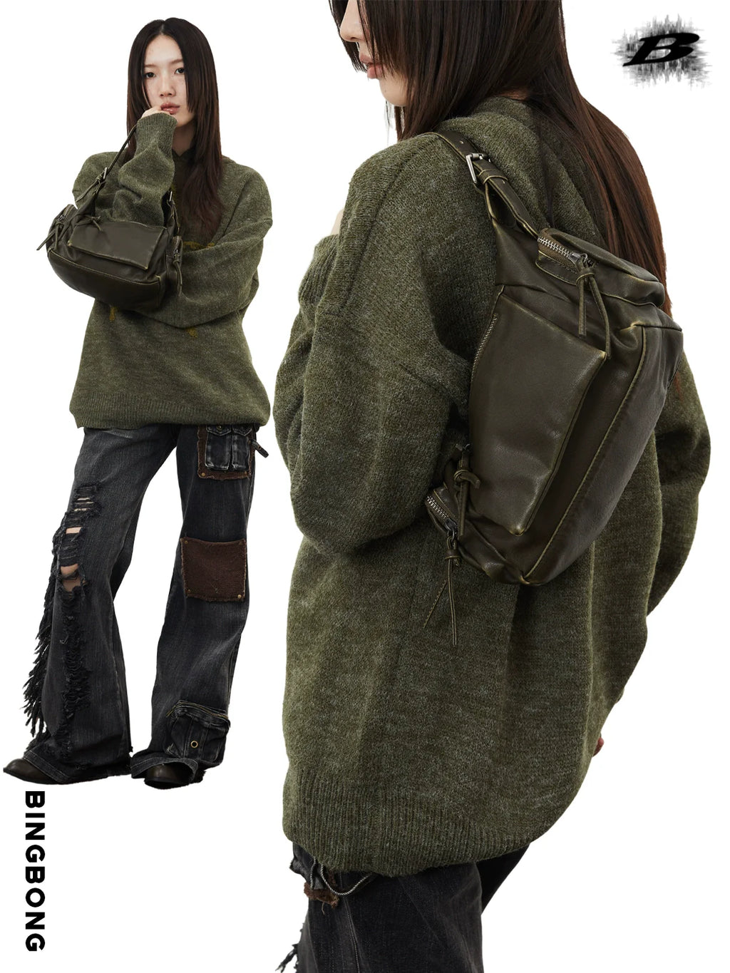 BINGBONG Soft Leather Recreational Locomotive Babes Do Old Armpit Bag