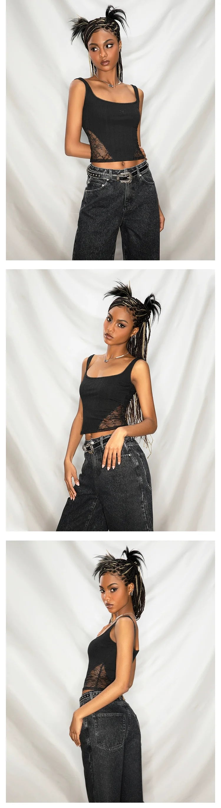 ABMY Lace Splicing Hollow Sleeveless Inner Vest