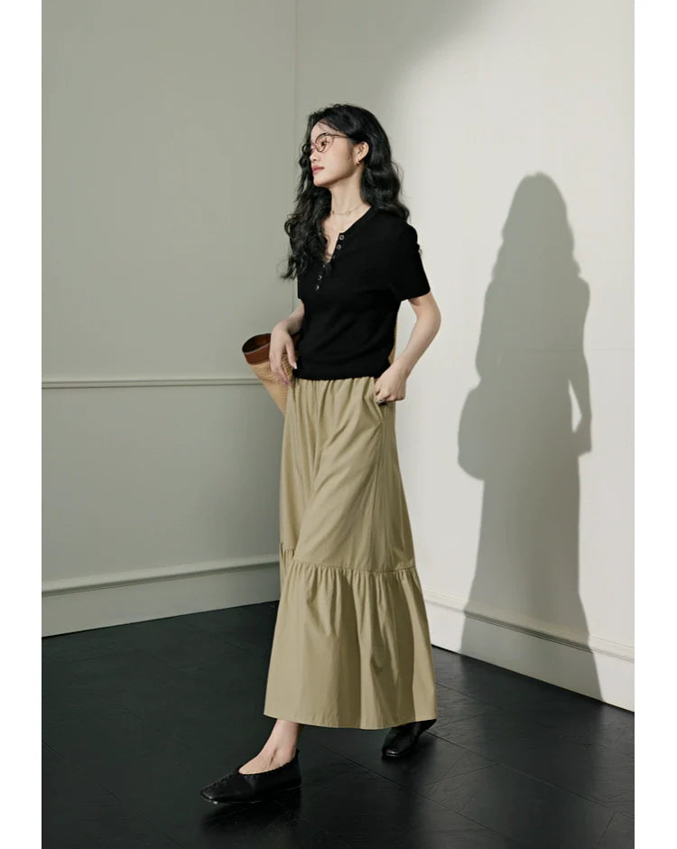 Kuose Temperament Slim V-neck Knitted Sweater Tee