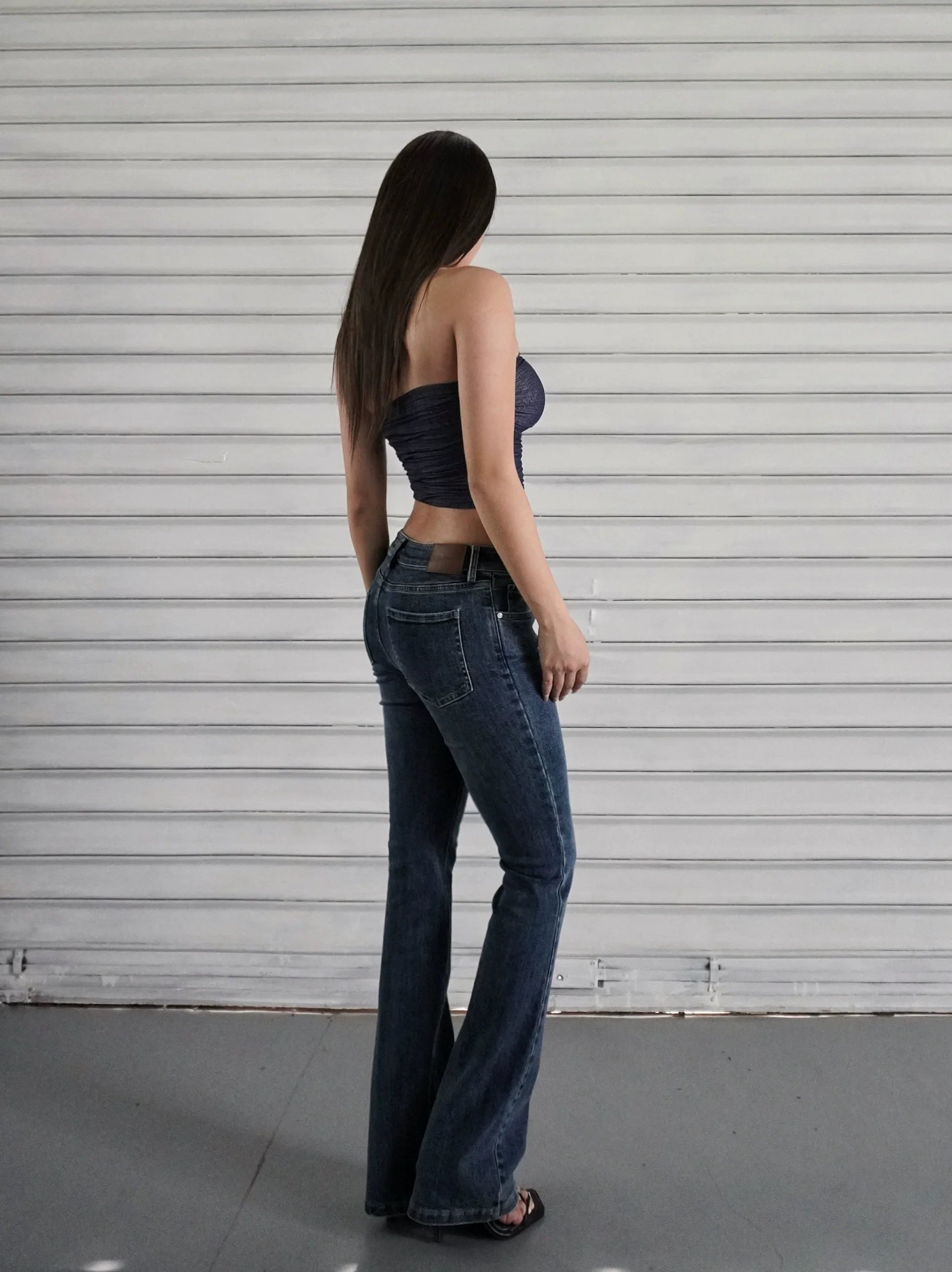 Jim Kennet Plaid Mesh Creased Short Tube Top