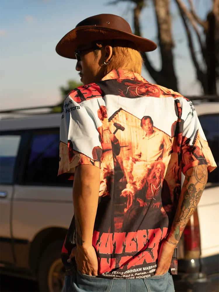 PUBLICRADIO Vintage Maniac Western Print Cuban Collar Silk Cotton Shirt