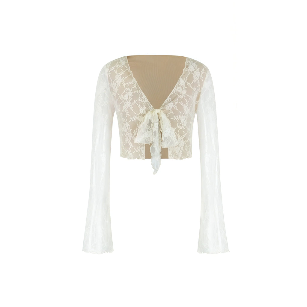 Jim Kennet Lace Jacquard Strap Cardigan High Slit Skirt Set