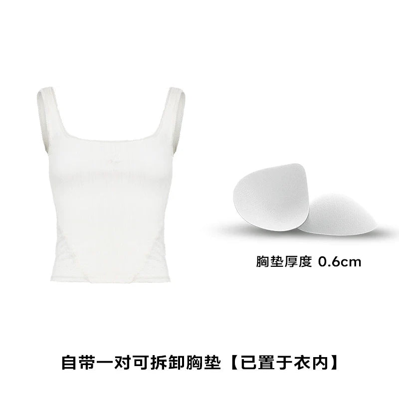 ABMY Lace Splicing Hollow Sleeveless Inner Vest