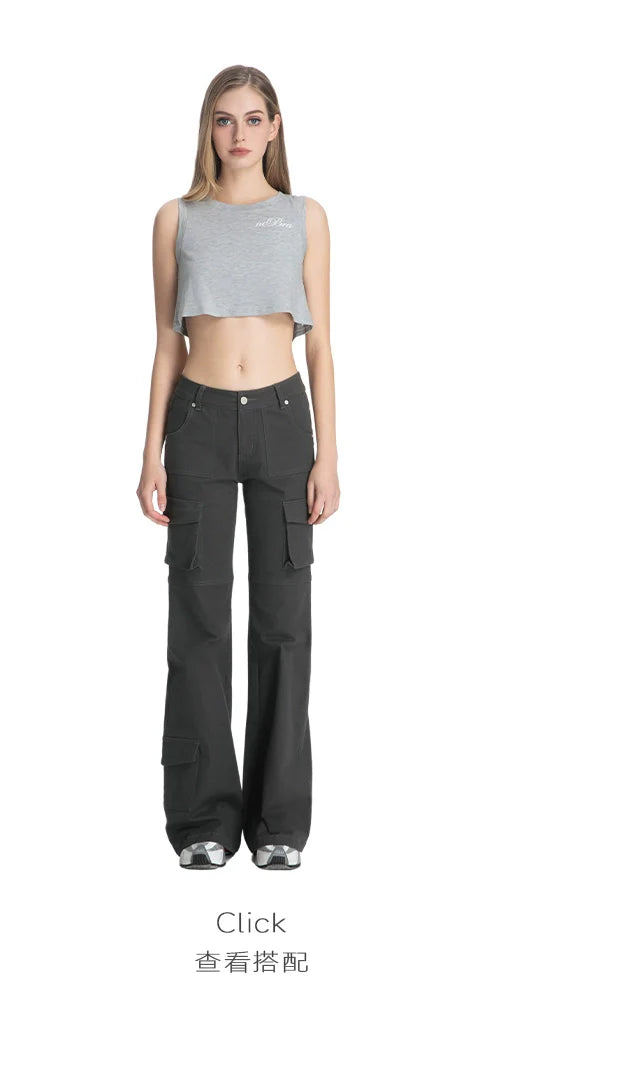 ABMY retro multi-pocket heavy industry micro-pull trousers