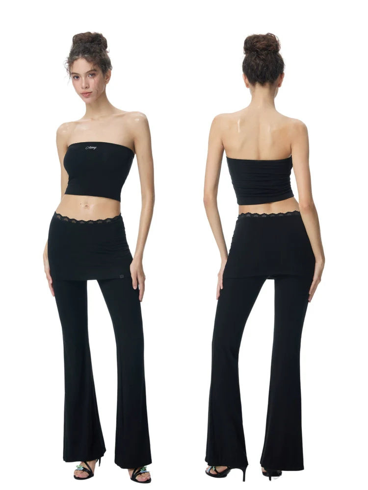 ABMY Lace Knitted Fake Two-piece Micro-stretch Slacks