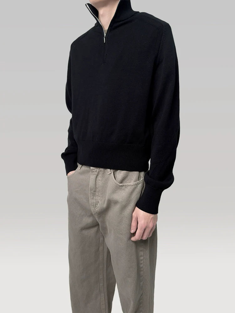 PLUS NO LOGO Half Zipper Stand-up Neck Sweater Pullover Knitted Sweater