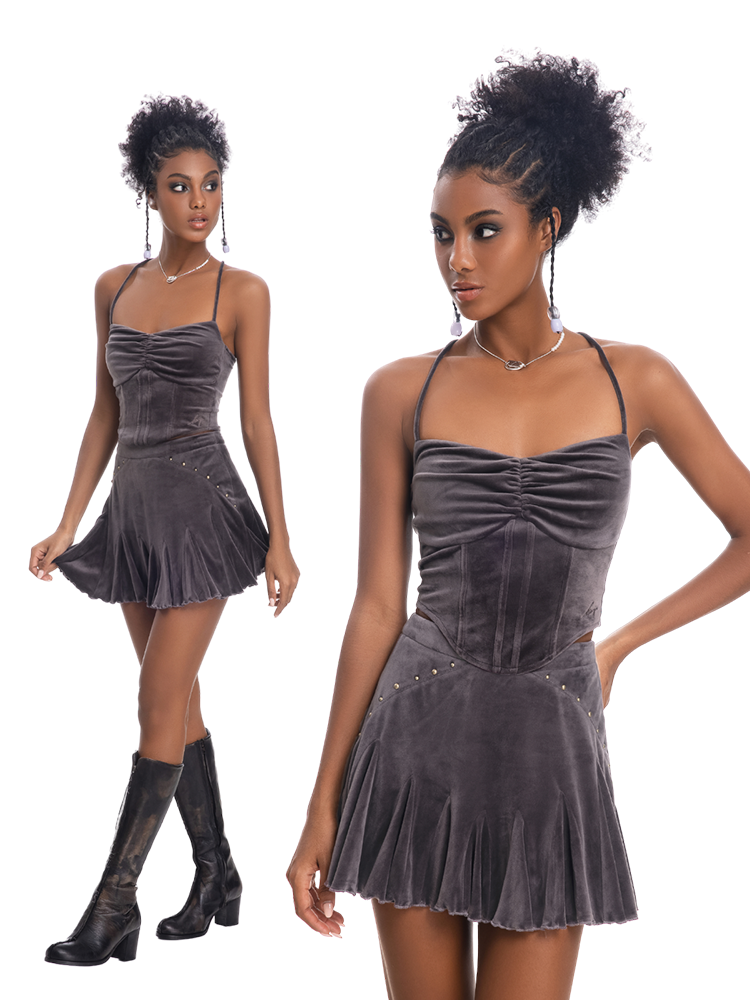 ABMY Fish Bone Waist Thin Velvet Sling