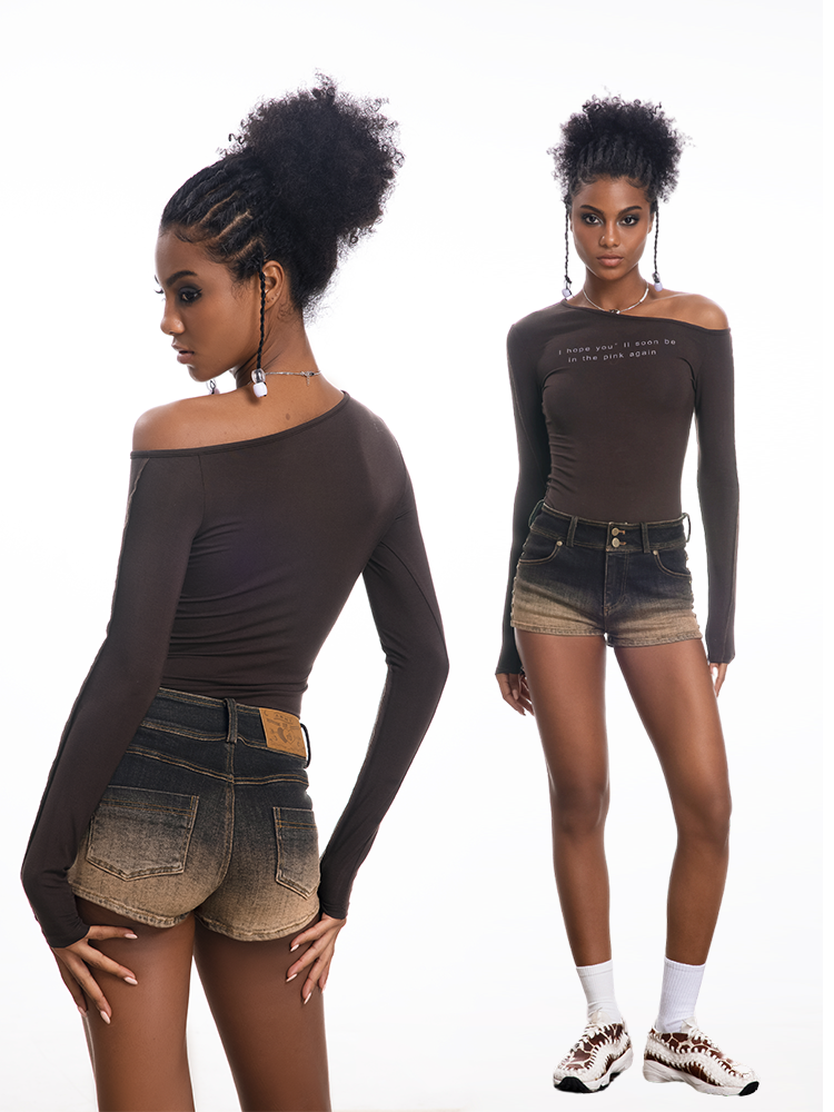 ABMY Washed Gradual Change Denim Shorts