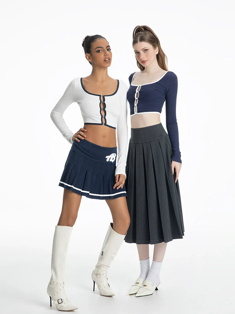 ABMY Square-neck Breasted Contrasting Hemming Cardigan