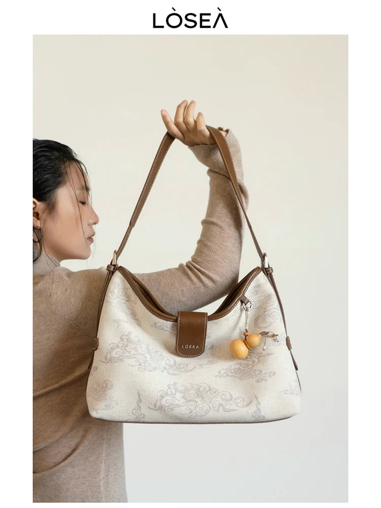 LOSEA Auspicious Cloud Pattern Single Shoulder Underarm Gourd Bag