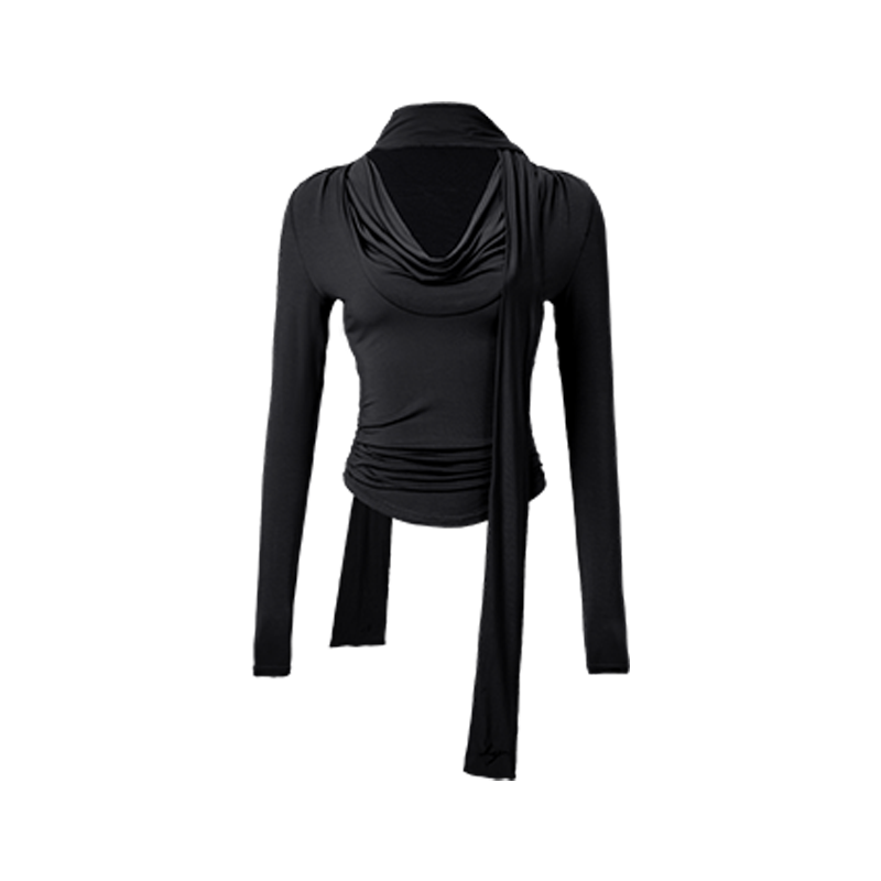 ABMY Swinging Neck Pleated Slim Fit Long Sleeve