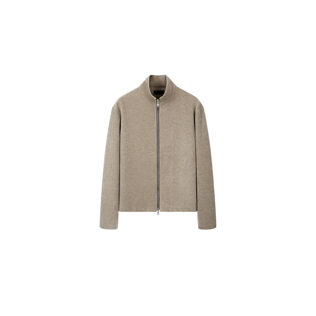 PLUS NO LOGO Striped Double Zipper Turtleneck Jacket