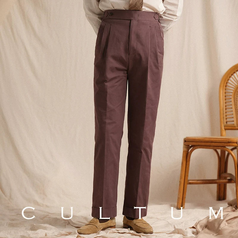 CULTUM Italian Neapolitan Double-pleated Cotton Trousers