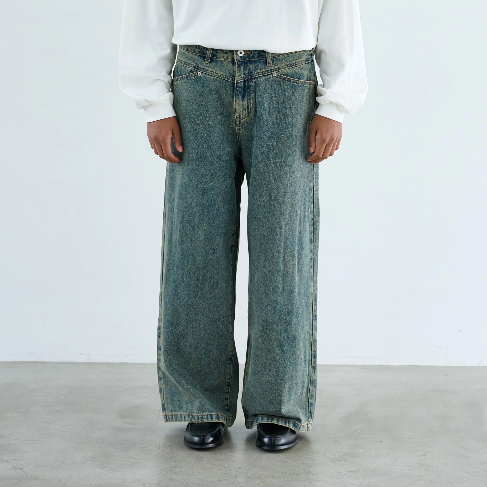 Anniehall Yellow Mud Rust Old A-shaped Loose Jeans