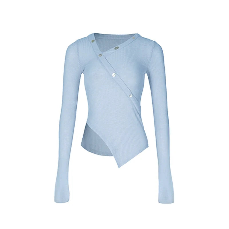 ABMY V-neck Irregular Slim-fit Versatile Knitted Top